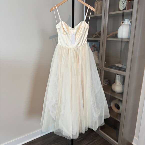 Reformation Ivory Fior Di Latte Alouette Dress 4 NEW Tulle Fit and Flare Wedding - Picture 2 of 7